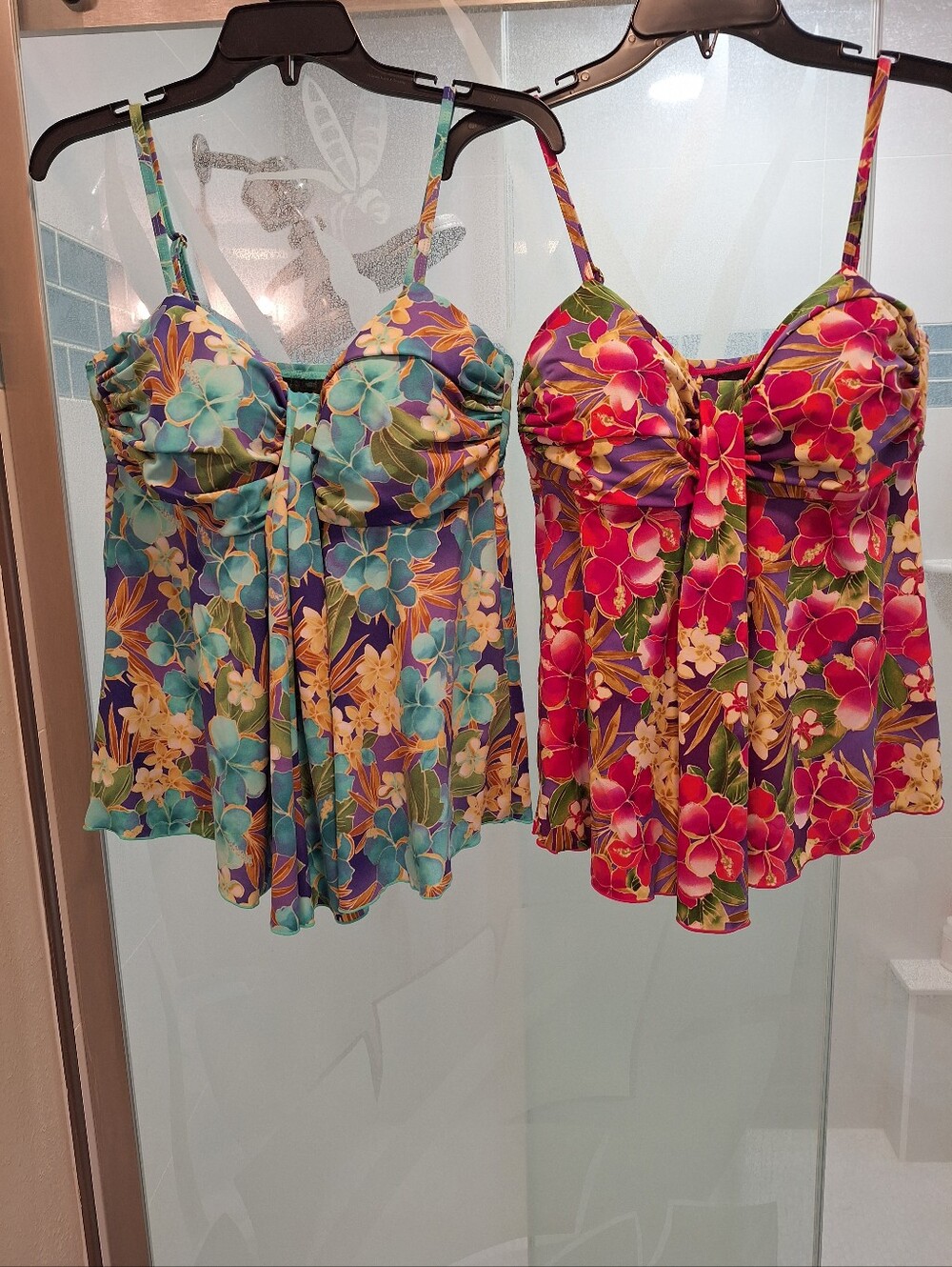 2 Womens Tankini Swim Tops Pink One Has Tag Blue One No Size Tag